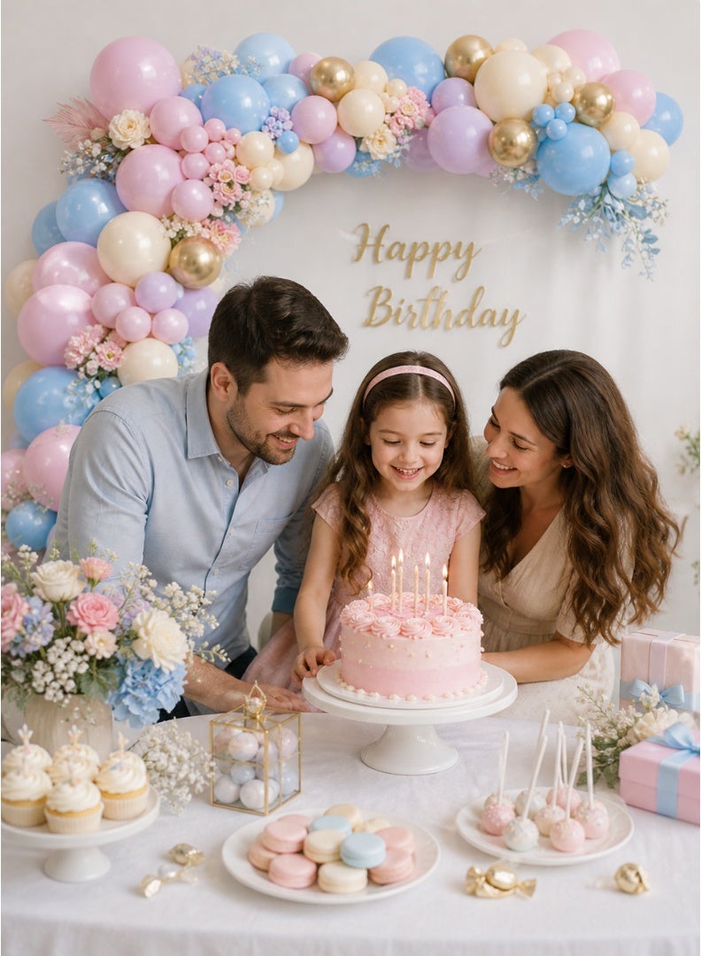 dimi Pastel Balloon Garland Kit | Macaron Pink Blue Cream Gold Balloon Arch Decoration Set with Glue Dots & Strip for Birthday Party , Wedding , Baby Shower - Image 3