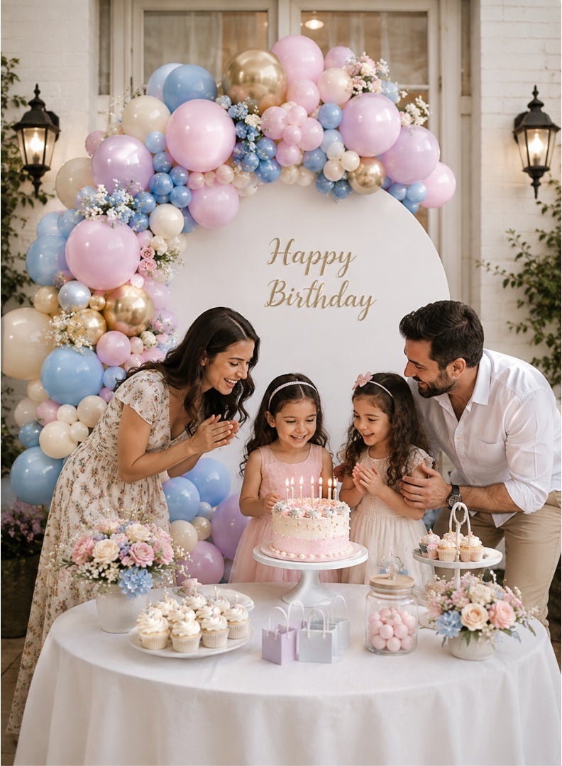dimi Pastel Balloon Garland Kit | Macaron Pink Blue Cream Gold Balloon Arch Decoration Set with Glue Dots & Strip for Birthday Party , Wedding , Baby Shower - Image 5