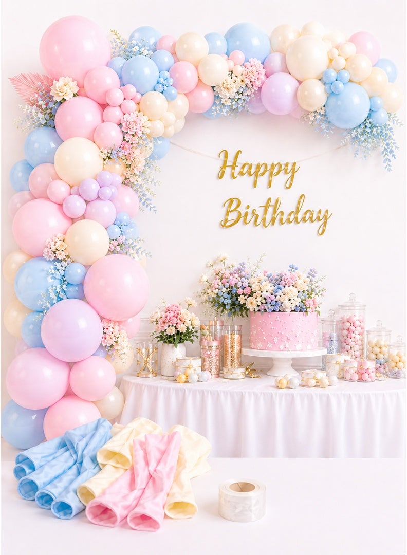 dimi Pastel Balloon Garland Kit | Macaron Pink Blue Cream Gold Balloon Arch Decoration Set with Glue Dots & Strip for Birthday Party , Wedding , Baby Shower - Image 1