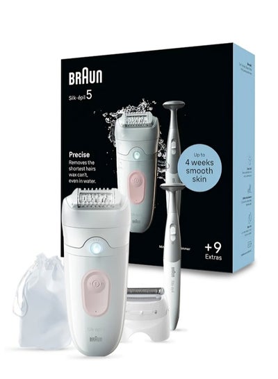 BRAUN Silk-epil 5 SkinSpa 5-230 Epilator Wet & Dry,Shaver Head, Bikini Trimmer, Trimmer comb, Smart Light, Cleaning Brush, Pouch. + 9 Extra