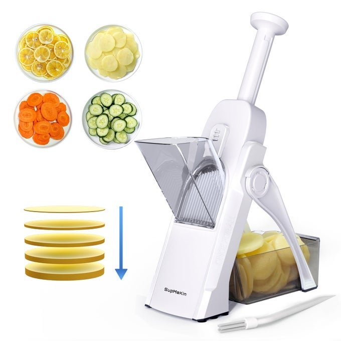 SAFE MANDOLINE SLICER FOR KITCHEN POTATO SLICER FOR CHIPS VEGETABLE FOOD SLICERTHICKNESS ADJUSTABLE 018 MM KITCHEN FASTER SLICE ARTIFACT WHITE ONLY SLICE