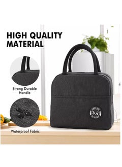 Arabest Lunch Bag, Foldable Insulated Lunchbox Tote Bag, Picnic Handbag for Women, Adults, Students and Children Oxford Black ‎21 x 23 x 13 cm  - Image 3