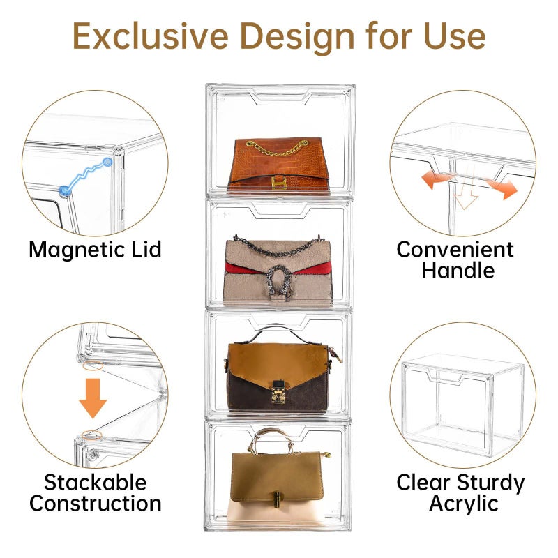 Freebat Stackable Storage Bins, Clear Acrylic Display Case, 5-Pack Acrylic Boxes with Lids, Clear Storage Containers Storage for Handbags, Collectibles & Figures - Image 3