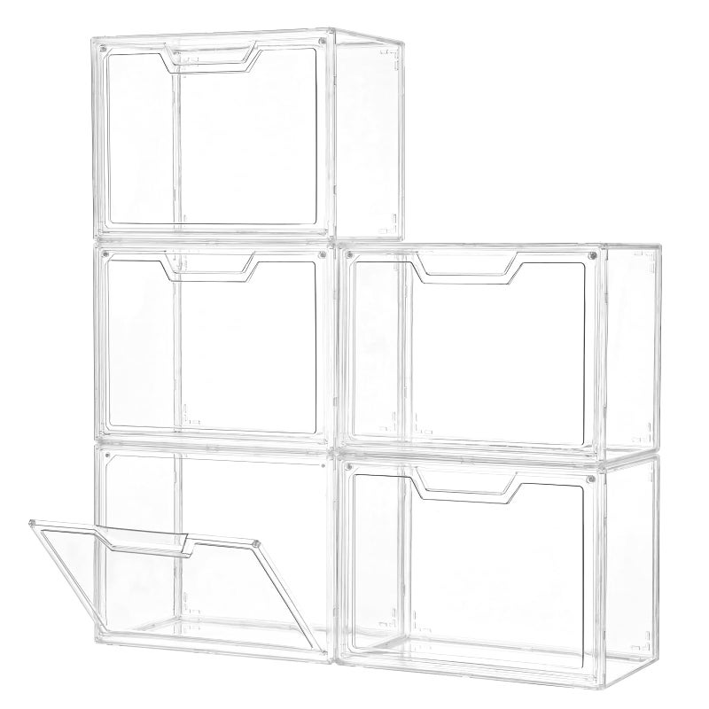 Freebat Stackable Storage Bins, Clear Acrylic Display Case, 5-Pack Acrylic Boxes with Lids, Clear Storage Containers Storage for Handbags, Collectibles & Figures - Image 1