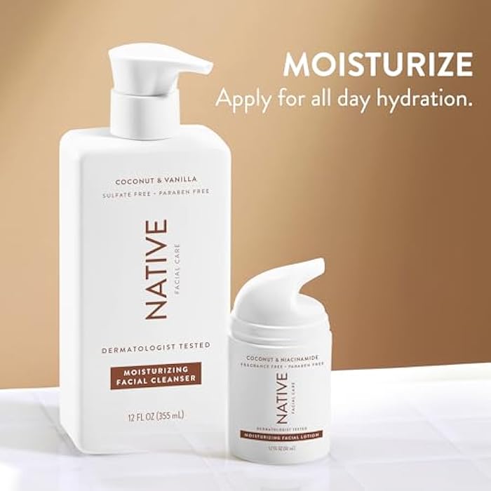 Native Moisturizing Daily Facial Moisturizer Gentle Face Lotion Hydrating Cream for Women and Men with Vitamin B3 & Coconut Lightweight Non Greasy Formula - 1.7 fl oz - Image 3