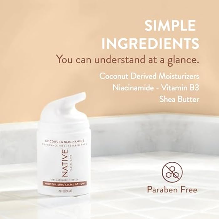 Native Moisturizing Daily Facial Moisturizer Gentle Face Lotion Hydrating Cream for Women and Men with Vitamin B3 & Coconut Lightweight Non Greasy Formula - 1.7 fl oz - Image 4