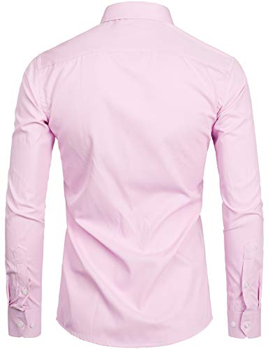ZEROYAA Men's Long Sleeve Dress Shirt Solid Slim Fit Casual Business Formal Button Up Shirts with Pocket ZSSCL01 Pink X-Large - Image 2