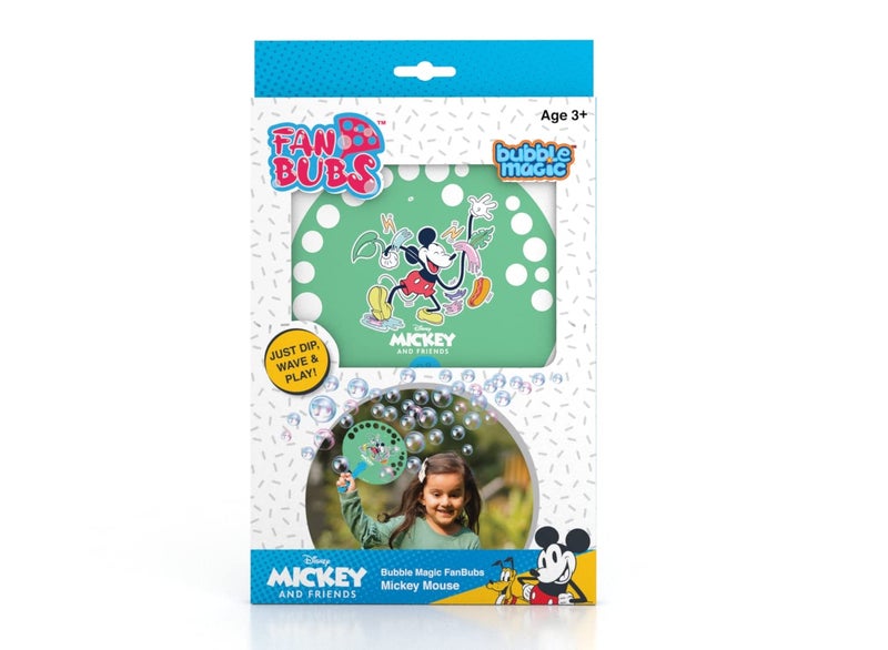 Bubble Magic FanBubs Mickey Mouse Theme|Thick Viscous Concentrate Solution Pouches with HandFan|Just Dip, Wave& Play|Bubble Maker|Birthday&Return Gifts for Kids 3yrs+|Outdoor Indoor Toy|Made in India - Image 1