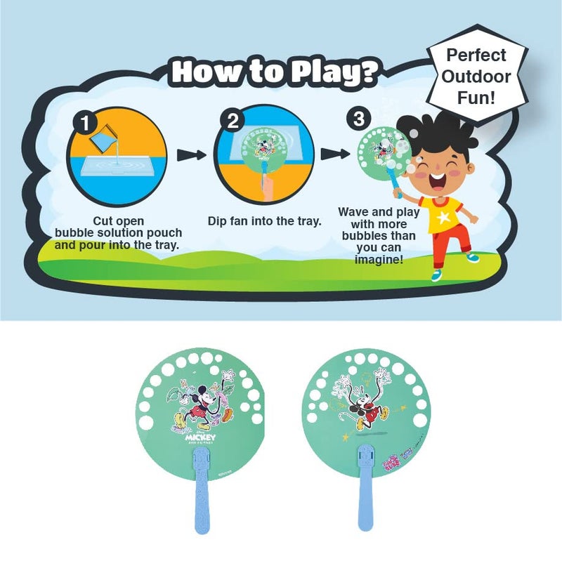Bubble Magic FanBubs Mickey Mouse Theme|Thick Viscous Concentrate Solution Pouches with HandFan|Just Dip, Wave& Play|Bubble Maker|Birthday&Return Gifts for Kids 3yrs+|Outdoor Indoor Toy|Made in India - Image 3
