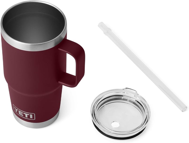YETI Rambler 25 oz Tumbler with Handle and Straw Lid, Travel Mug Water Tumbler, Vacuum Insulated Cup with Handle, Stainless Steel, Wild Vine Red - Image 3