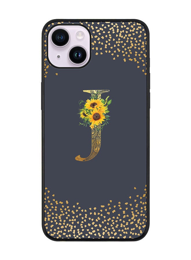 Stylizedd Rugged Black edge case for Apple iPhone 14 Slim fit Soft Case Flexible Rubber Edges Anti Drop TPU Gel Thin Cover - Custom Monogram Initial Letter Floral Pattern Alphabet - J (Grey ) - Image 1