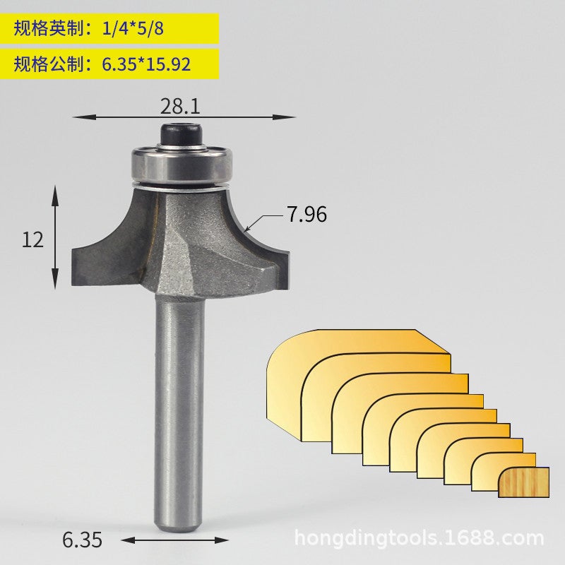 Woodworking Milling Cutter Bearing Round Angle Cutter Trimming Machine Cutter Head Chamfering Slotting Engraving Woodworking Cutter Gong Knife 1/4 Handle - Image 1