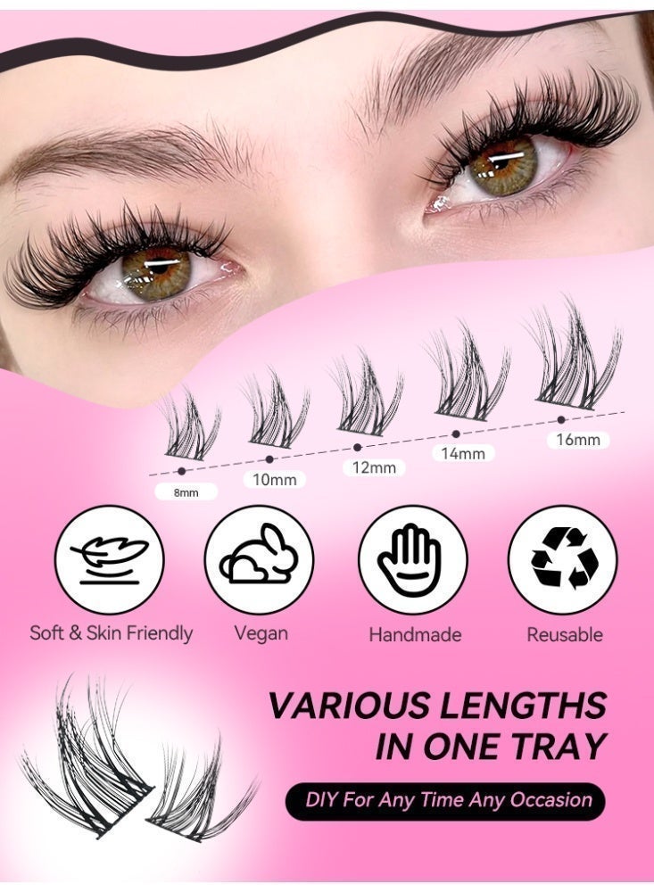 D'AMMA'N 110PCS 6D Cluster False Eyelashes, DIY Individual Lash Extension Kit, D Curl, Mixed Lengths 8-16mm, Bond & Seal Glue, Tweezers & Applicator, Natural Fluffy Wispy Look, Beginner Friendly, Easy to Apply at Home - Image 4