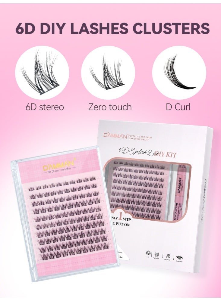 D'AMMA'N 110PCS 6D Cluster False Eyelashes, DIY Individual Lash Extension Kit, D Curl, Mixed Lengths 8-16mm, Bond & Seal Glue, Tweezers & Applicator, Natural Fluffy Wispy Look, Beginner Friendly, Easy to Apply at Home - Image 5