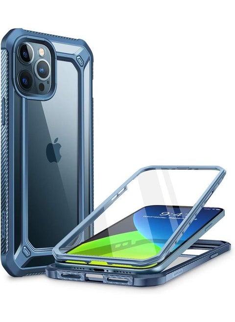 جراب Unicorn Beetle Exo Pro Series لهاتف Iphone 12 Pro Max إصدار 2020 مقاس 6.7 بوصة مع واقي شاشة مدمج، جراب واقٍ شفاف هجين ممتاز باللون الأزرق