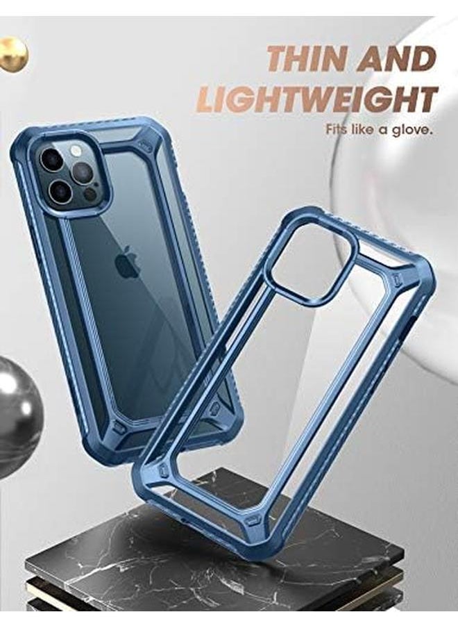 جراب Unicorn Beetle Exo Pro Series لهاتف Iphone 12 Pro Max إصدار 2020 مقاس 6.7 بوصة مع واقي شاشة مدمج، جراب واقٍ شفاف هجين ممتاز باللون الأزرق