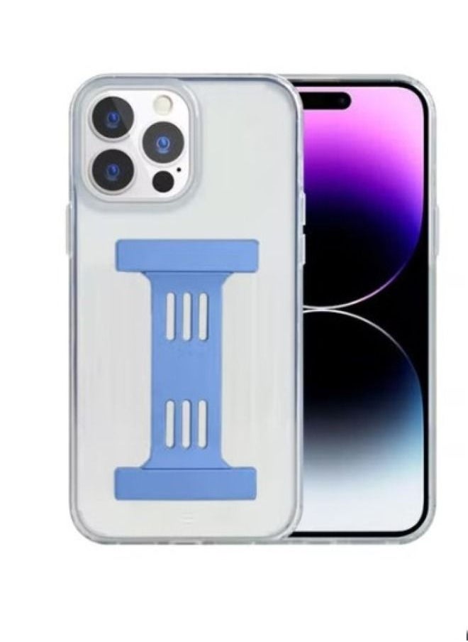 Generic - Hand Strap Phone Case Cover For Apple iPhone 14 Pro Max Clear/Blue - Image 1