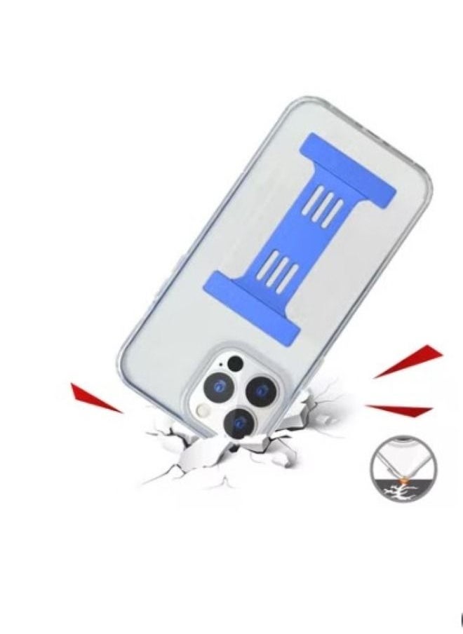 Generic - Hand Strap Phone Case Cover For Apple iPhone 14 Pro Max Clear/Blue - Image 1