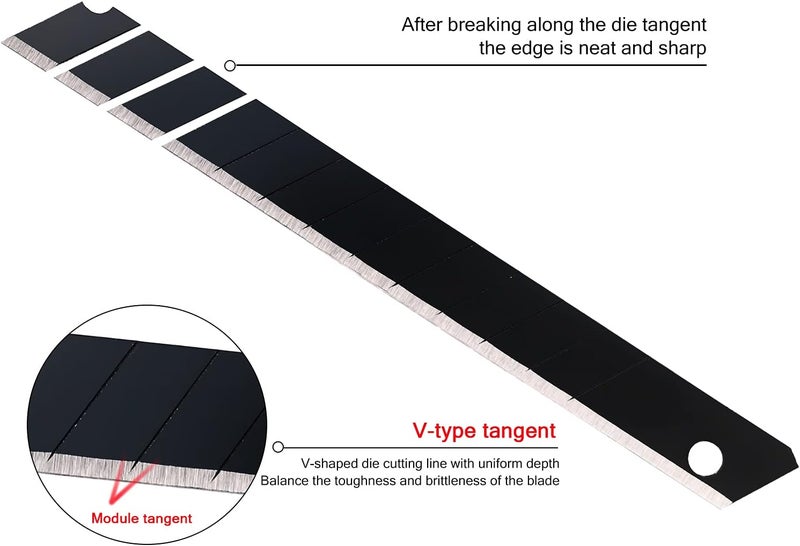 FOSHIO 100PCS 60 Degree Carbon Steel Snap Off Blades 9mm for Box Cutters Utility Knife Universal Art Knife Replacement Black Blades - Image 5