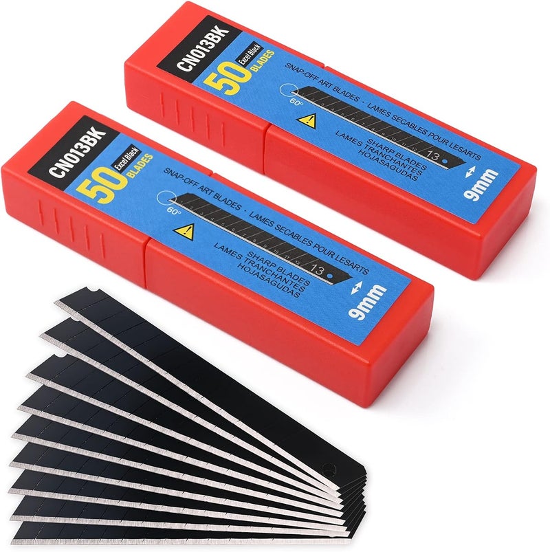 FOSHIO 100PCS 60 Degree Carbon Steel Snap Off Blades 9mm for Box Cutters Utility Knife Universal Art Knife Replacement Black Blades - Image 2