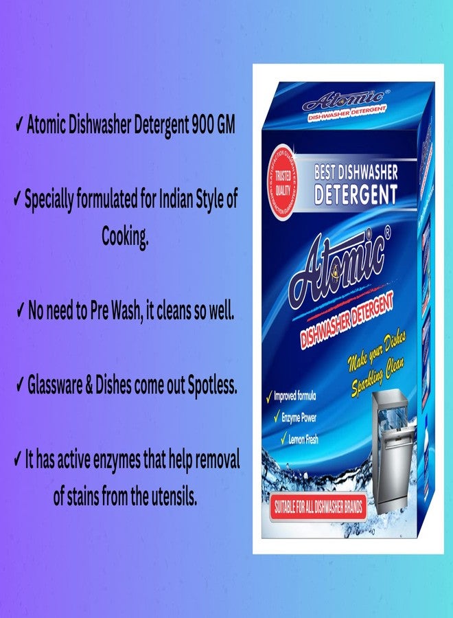 Atomic Dishwasher Rinse Aid Liquid, Shine & Dry - 400ml & Dishwasher Detergent Powder- 900gm - Image 4