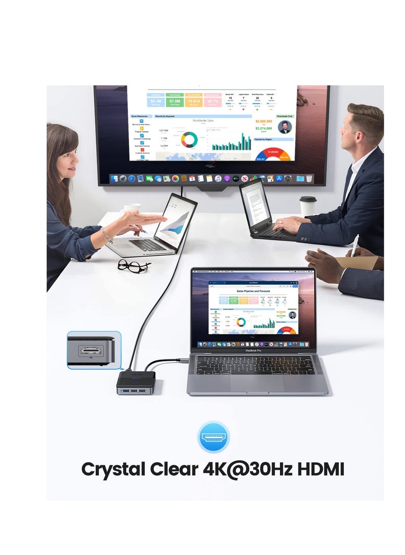 Excefore - موزع USB C 5 في 1، محطة إرساء USB C مع HDMI 4K، شحن PD بقوة 60 وات، منفذ USB بسرعة 5 جيجابت في الثانية، منفذان USB بسرعة 480 ميجابت في الثانية، محول متعدد المنافذ من النوع C للكمبيوتر المحمول - Image 1