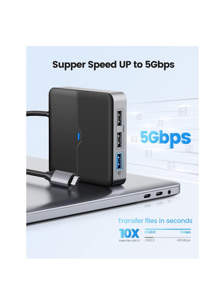 Excefore - موزع USB C 5 في 1، محطة إرساء USB C مع HDMI 4K، شحن PD بقوة 60 وات، منفذ USB بسرعة 5 جيجابت في الثانية، منفذان USB بسرعة 480 ميجابت في الثانية، محول متعدد المنافذ من النوع C للكمبيوتر المحمول - Image 1