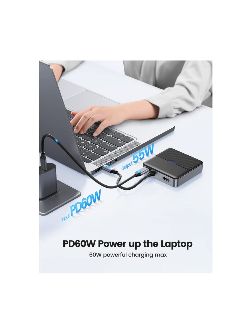 Excefore - موزع USB C 5 في 1، محطة إرساء USB C مع HDMI 4K، شحن PD بقوة 60 وات، منفذ USB بسرعة 5 جيجابت في الثانية، منفذان USB بسرعة 480 ميجابت في الثانية، محول متعدد المنافذ من النوع C للكمبيوتر المحمول - Image 1
