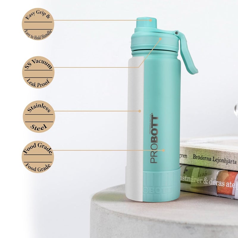 PROBOTT Probott Class 360ml Each, Thermoses Vacuum Insulated Flask Sipper Bottle, Stainless Steel Water Bottles, Leak Proof | Perfect for Toddlers | Pack of 2 | Greenish Blue + Steel Grey  - Image 3