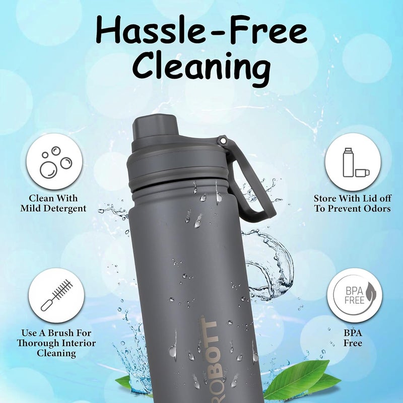 PROBOTT Probott Class 360ml Each, Thermoses Vacuum Insulated Flask Sipper Bottle, Stainless Steel Water Bottles, Leak Proof | Perfect for Toddlers | Pack of 2 | Greenish Blue + Steel Grey  - Image 2