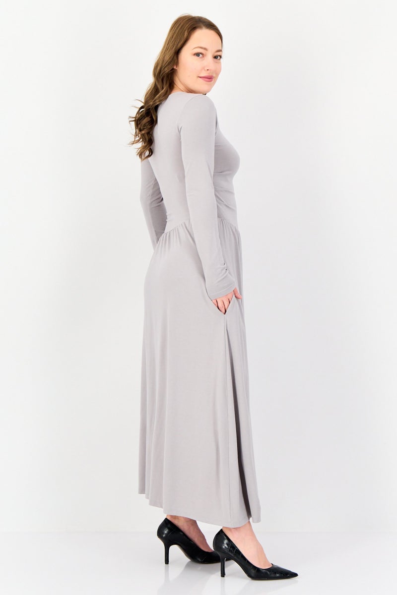 bebe Women Solid A Line Dress, Grey  - Image 4