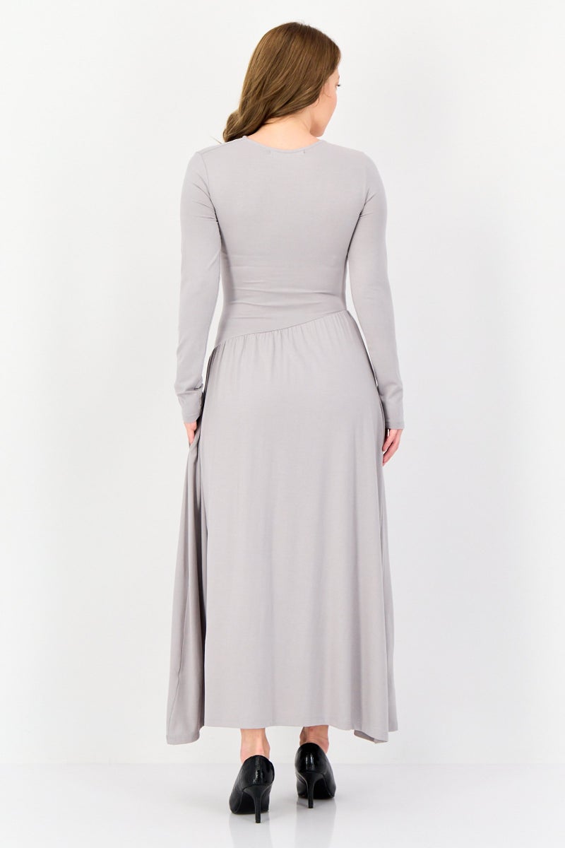 bebe Women Solid A Line Dress, Grey  - Image 3