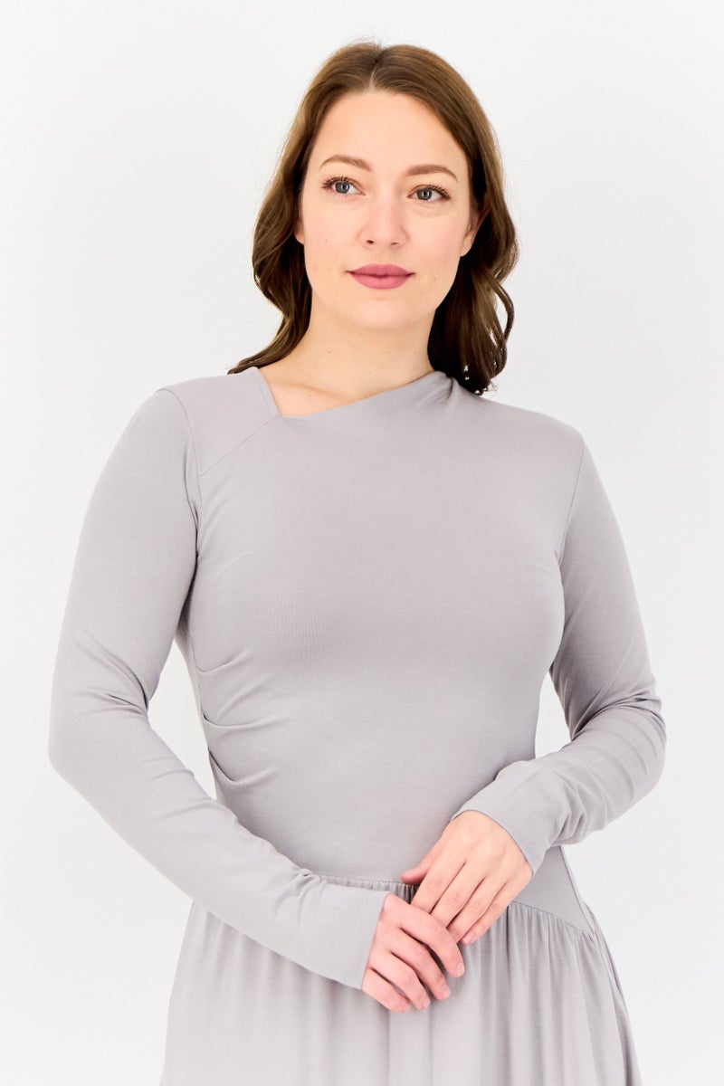 bebe Women Solid A Line Dress, Grey - Image 2