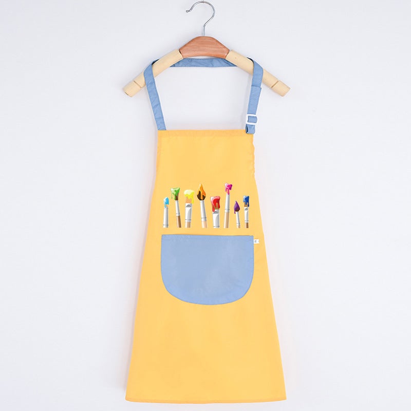 Kids Art Smock with Custom Logo Yellow and blue (thin) 