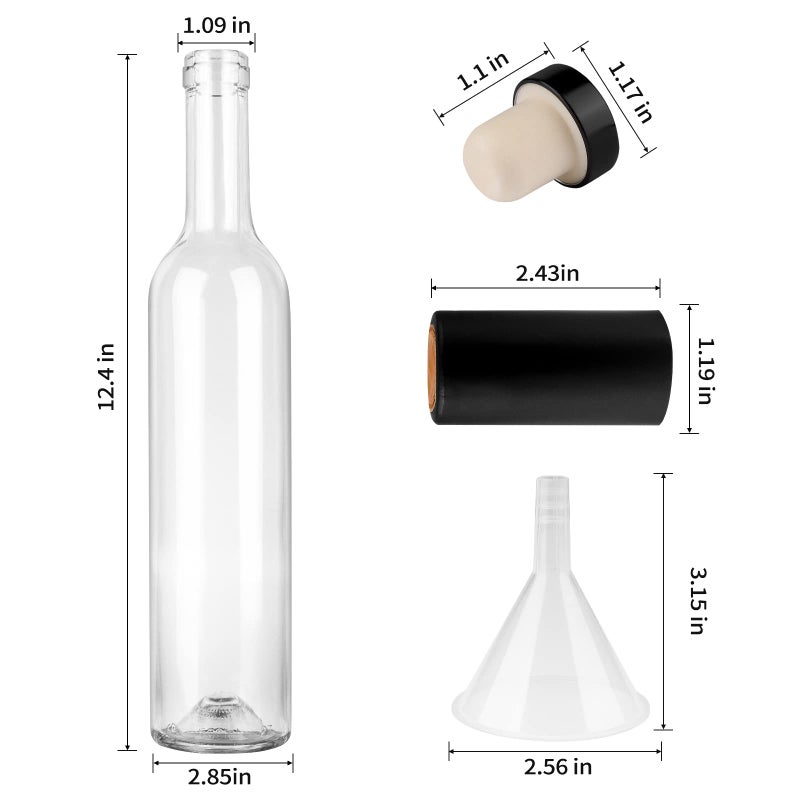 GUANENA 12 Pack 16oz Clear Glass Bottles with Cork Lids and PVC Shrink Capsules, 500 ml Empty Home Brewing Wine Bottles with Funnel for Sparkling Wine, Juice, Kombucha, Beverages - Image 2
