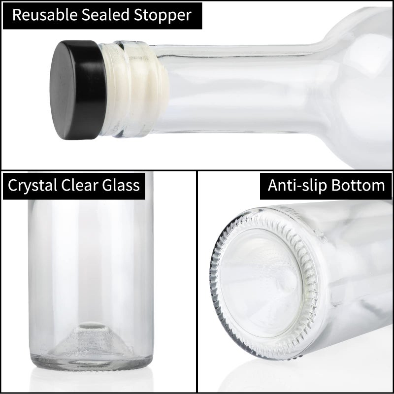 GUANENA 12 Pack 16oz Clear Glass Bottles with Cork Lids and PVC Shrink Capsules, 500 ml Empty Home Brewing Wine Bottles with Funnel for Sparkling Wine, Juice, Kombucha, Beverages - Image 3