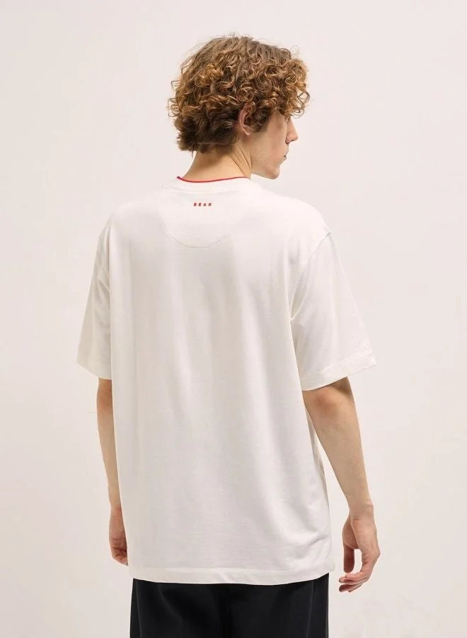 THE BEAR HOUSE  Men's White Oversize Graphic Design Crew Neck T-shirt Perfect For Casual Wear, Gym, Travel, Or Layering Stylish And Versatile Essential For Every Wardrobe for Men | Best Price UAE