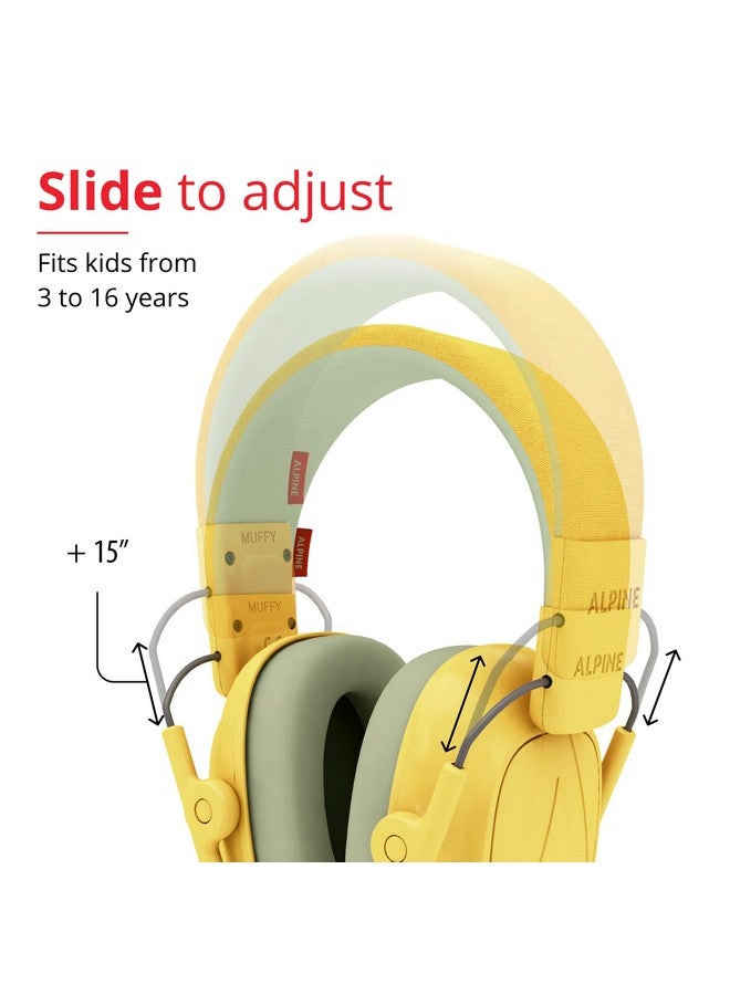 Alpine Muffy Kids - Hearing Protection - CE & ANSI Certified - Adjustable for Ages 3-16 years - Noise Cancelling Headphones - 25dB Sound Reduction Ideal for Protection and Concentration Aid - Yellow - Image 3