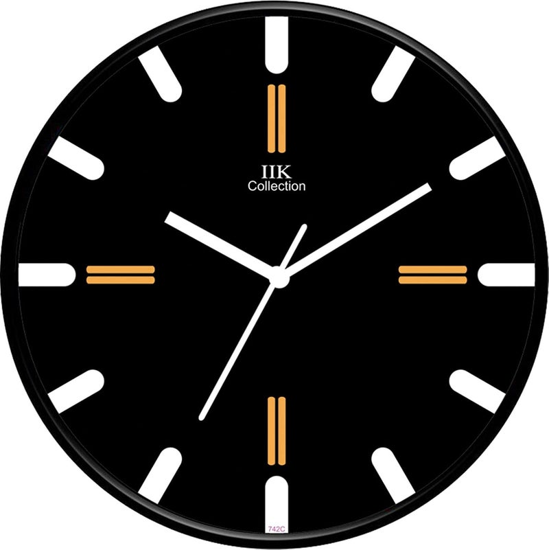 IIK COLLECTION Designer Analogue Round Plastic Wall Clock with Glass (Size 28 cm x 28 cm x 6 cm, Multicolour, IIK-742C-WC) - Image 1