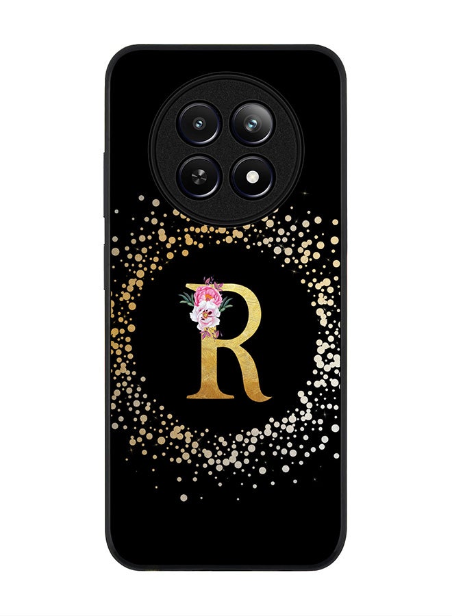 Stylizedd Rugged Black edge case for Realme 12 / Realme 12x, Slim fit Case Flexible Cover - Custom Monogram Initial Letter Floral Pattern Alphabet - R ( Black ) - Image 1