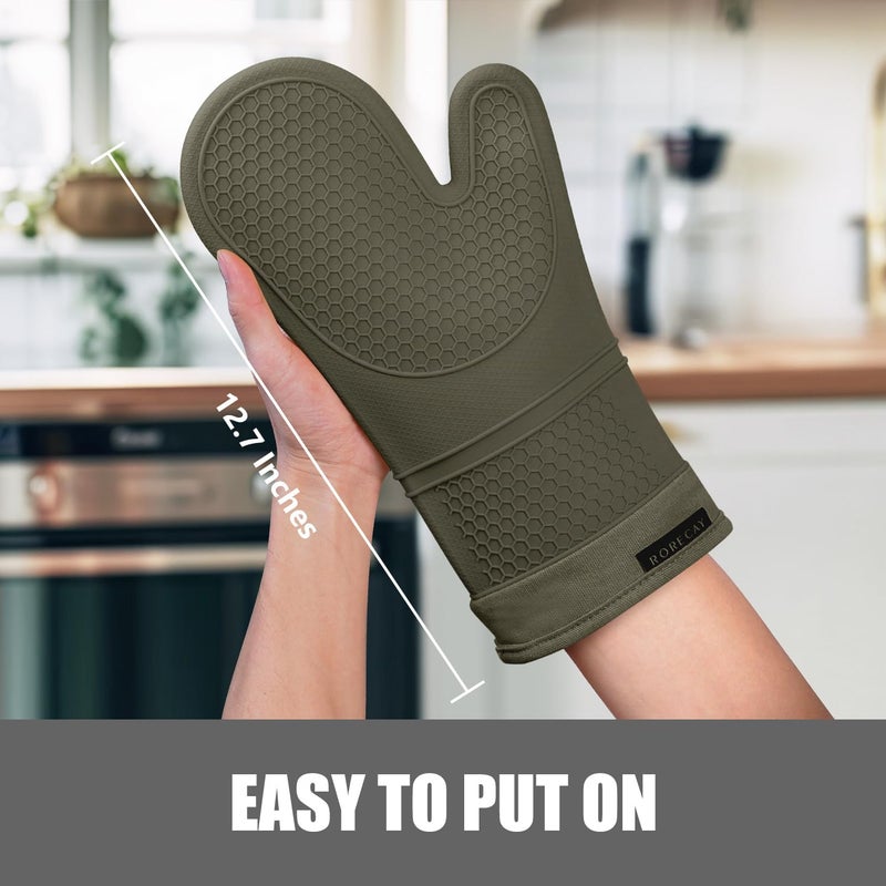 Rorecay 6pcs Oven Mitts and Pot Holders Sets for Kitchen, Extra Long Silicone Oven Gloves Heat Resistant 500 Degrees Non-Slip Potholders Hot Pads for Baking Cooking, Forest Night - Image 2