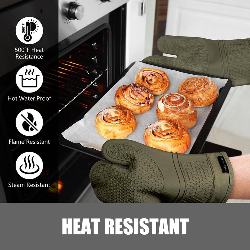 Rorecay 6pcs Oven Mitts and Pot Holders Sets for Kitchen, Extra Long Silicone Oven Gloves Heat Resistant 500 Degrees Non-Slip Potholders Hot Pads for Baking Cooking, Forest Night - Image 5