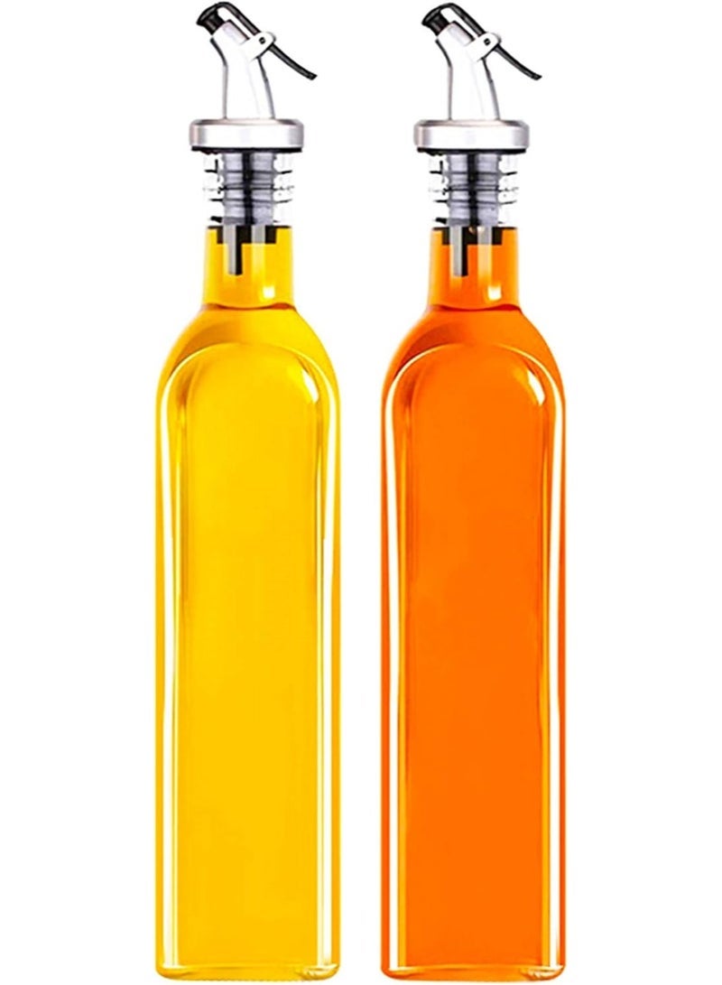 موزع الخل والزيت، عبوة من قطعتين، زجاجة زيت زجاجية مع صب، موزع زيت زيتون مع غطاء مضاد للاوساخ، 500 مل، مانعة للتسرب وخالية من التنقيط - Image 1