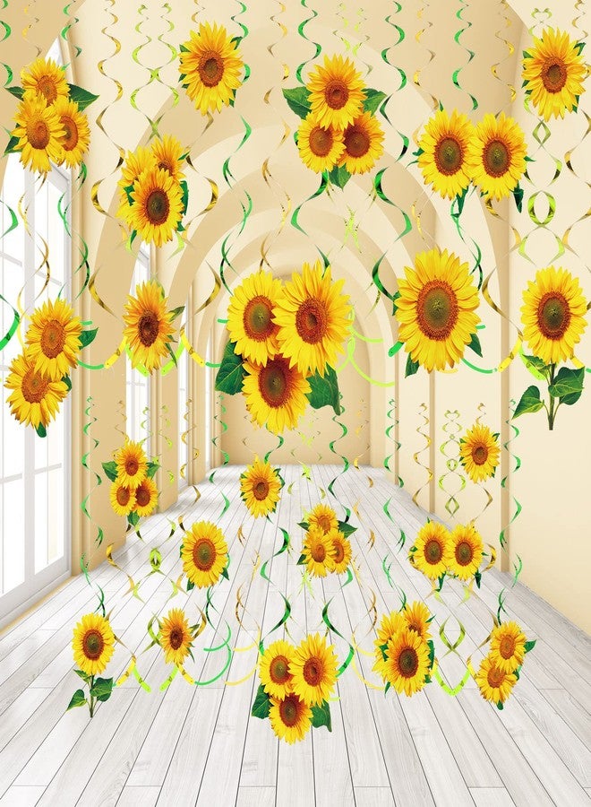 Spakon 30 Pieces Sunflower Hanging Swirls Decorations Sunflower Foil Swirls Ceiling Wall Decor for Themed Birthday Baby Shower Party Supplies - Image 1