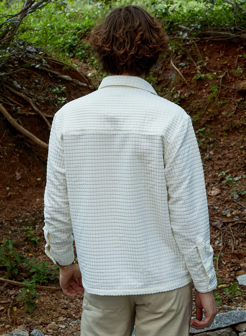 كامبوس سوترا Men's Daisy White Cube-Textured Shirt
