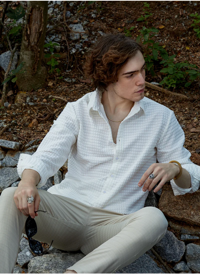 Campus Sutra Men's Daisy White Cube-Textured Shirt