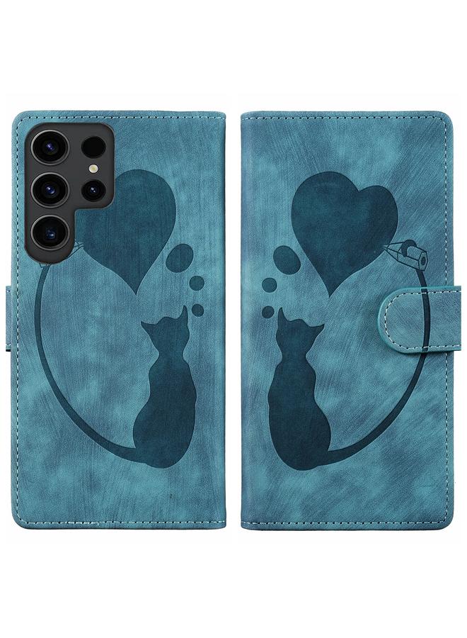 S-TOP Case For Samsung Galaxy S25 Ultra 5G Pen Heart Cat Embossed Leather Phone Case - Image 1