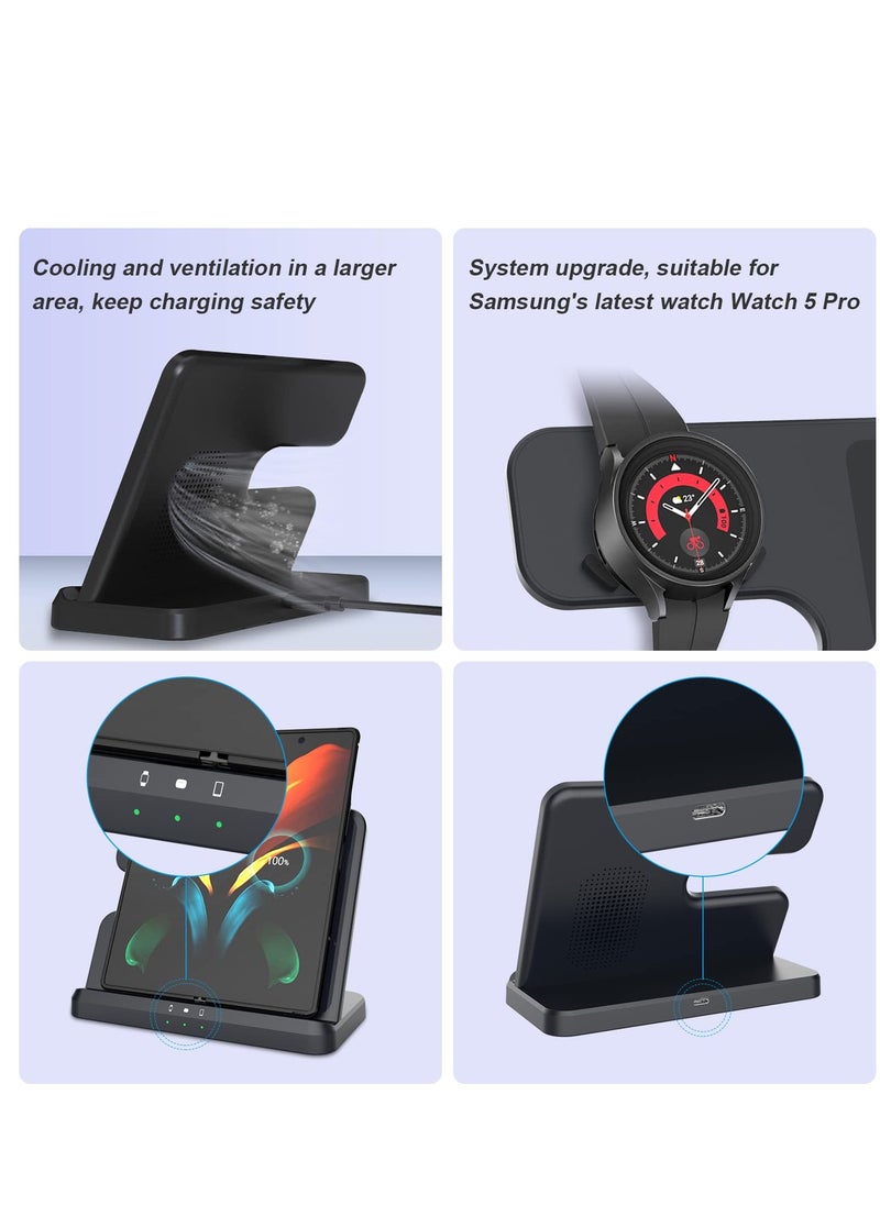 Generic - 3-in-1 Wireless Charging Station for Samsung Galaxy Watch 4/3/Active 2/1, Compatible with S22 Ultra, S21, S20, Note20, Z Flip 4/3, Z Fold, and Galaxy Buds - Black - Image 1