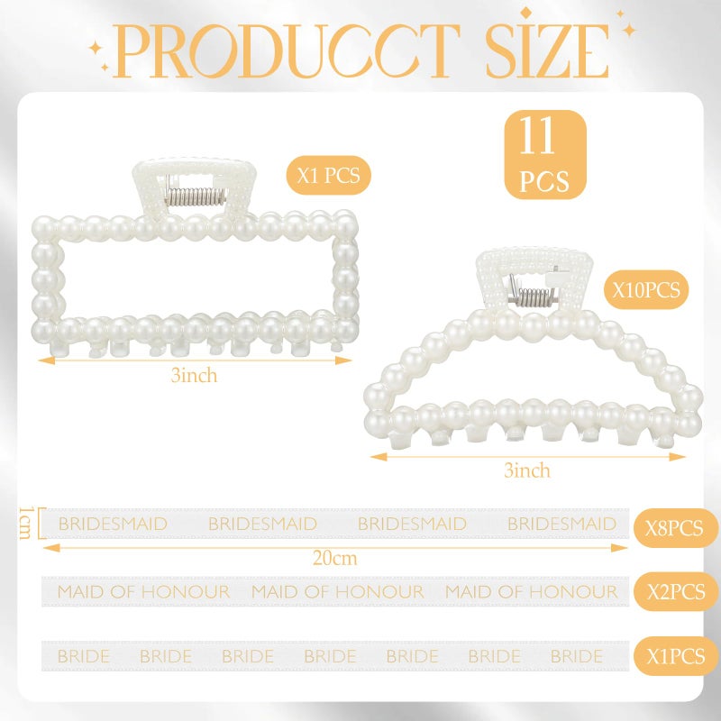 Hotop 11 Pcs Bridesmaid Pearl Hair Clips 3.15 Inch Bridal Hair Claw Clips with Ribbon Bridesmaid Proposal Gifts for Women Girls Accessories Styling Wedding Bridal Party Present - Image 2