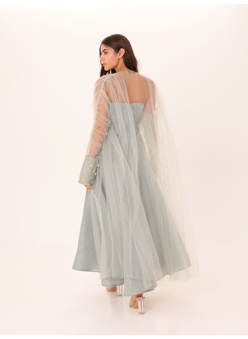 اكسا طقم أنيق مكون من قطعتين بأكمام شفافة فاخرة وتفاصيل ترتر - Image 4